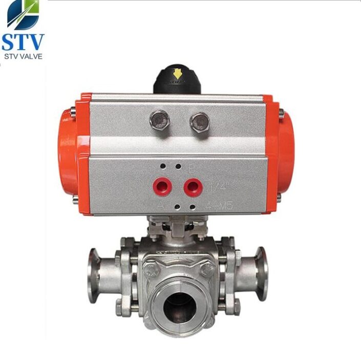 Sanitary 3 Way Ball Valve With Pneumatic Tri Clamp Ends China Valve